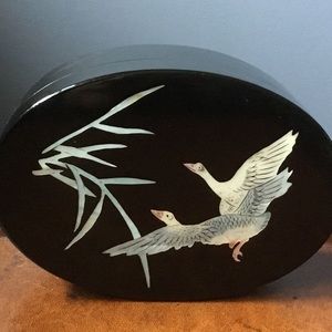 Asian Inlay Courting Swans Trinket Box